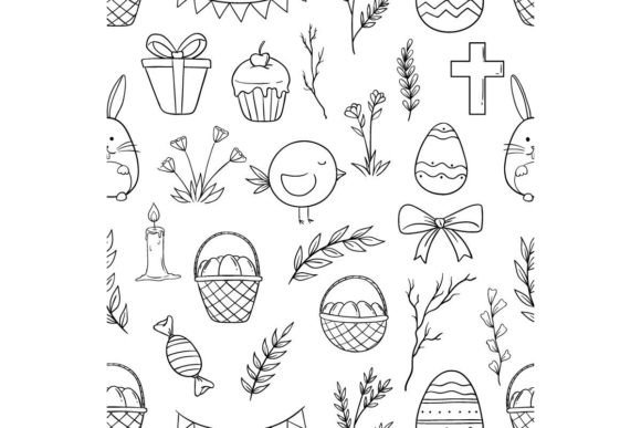 Download Cute Easter Icons in Seamless Pattern - Pattern Collection