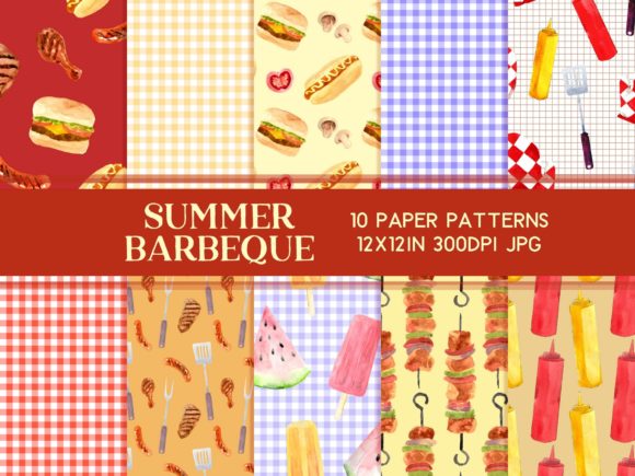 Download Summer Barbecue Scrapbook Paper Set - Summer Collection