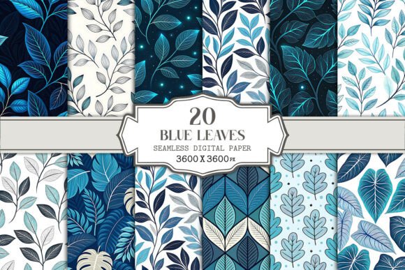 Download Blue Leaves Seamless Pattern Bundle - Pattern Collection