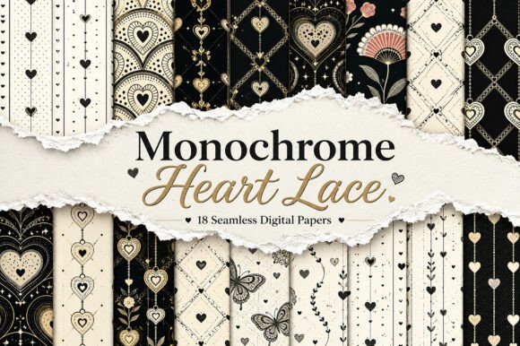 Download Monochrome Heart Lace Digital Pattern - Pattern Collection