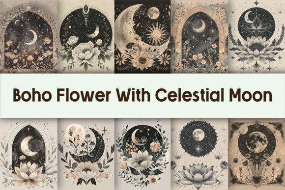 Download Boho Flower with Celestial Moon - Boho flower Collection