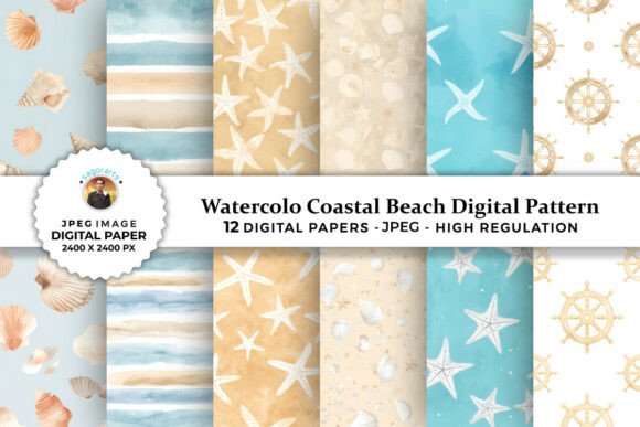 Download Watercolor Coastal Beach Digital Pattern - Pattern Collection