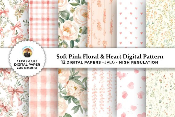 Download Soft Pink Floral &amp; Heart Digital Pattern - Pattern Collection