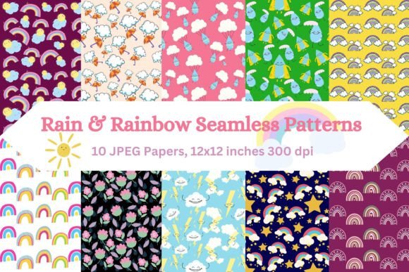 Download Whimsical Rain and Rainbow Patterns - Pattern Collection