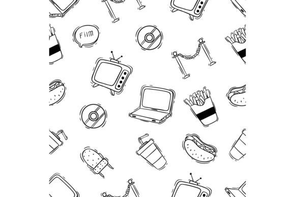 Download Set of Cute Doodle Cinema Icons Pattern - Pattern Collection