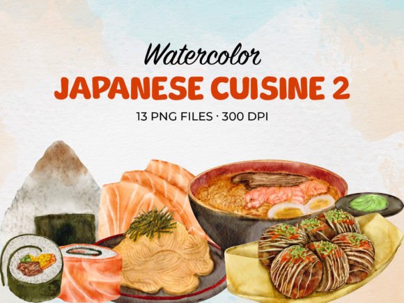 Download Watercolor Japanese Cuisine 2 Clip Art - Premium Bundle