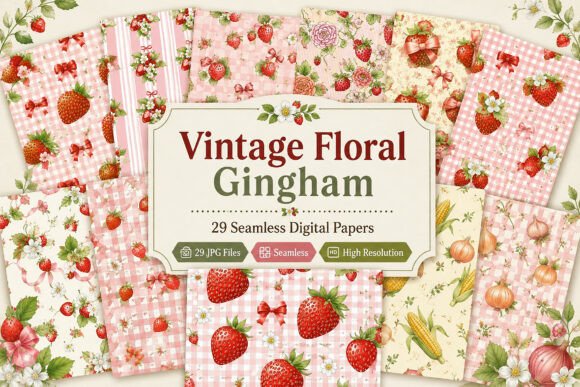 Download Vintage Floral Gingham Digital Pattern - Pattern Collection