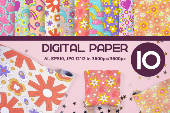 Download 70s Summer Retro Digital Paper 12x12 - Summer Collection