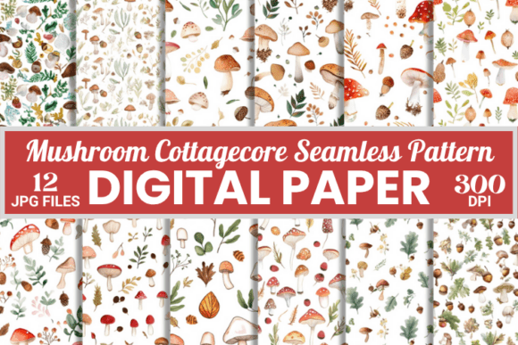 Download Mushroom Cottagecore Seamless Patterns - Pattern Collection