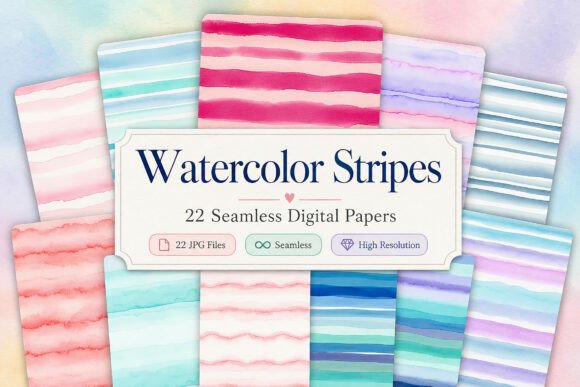 Download Watercolor Stripes Pattern Digital Paper - Pattern Collection