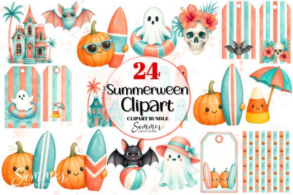 Download Summerween PNG Coral Teal Clipart Bundle - Summer Collection