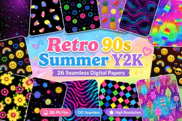 Download Retro 90s Summer Y2K Digital Pattern - Pattern Collection
