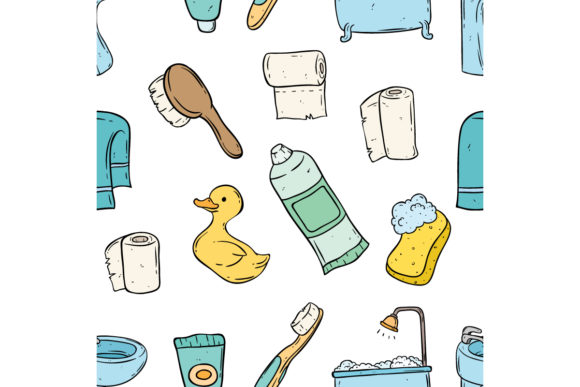 Download Cute Bathroom Icons in Seamless Pattern - Pattern Collection
