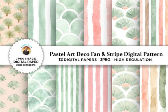 Download Pastel Deco Fan &amp; Stripe Digital Pattern - Pattern Collection
