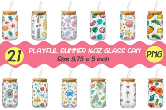 Download Playful Summer 16oz Glass Can Wrap PNG - Summer Collection