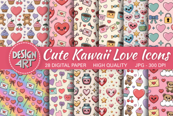 Download Cute Kawaii Love Icons Pattern - Pattern Collection