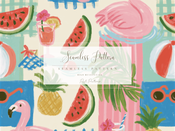 Download Watermelon Flamingo Poolside Seamless Pattern PNG - Pattern Collection