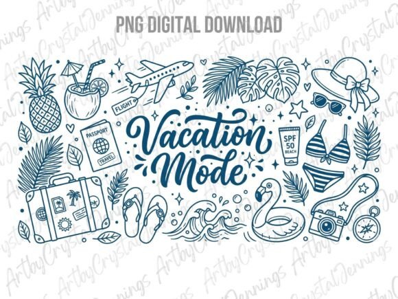 Download Vacation Mode Summer Travel Doodle PNG - Summer Collection