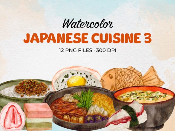 Download Watercolor Japanese Cuisine 3 Clip Art - Premium Bundle