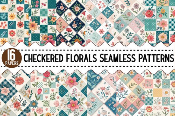Download Checkered Florals Seamless Patterns - Pattern Collection