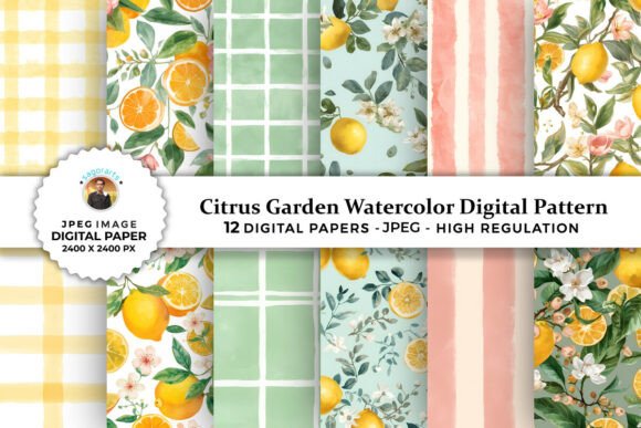 Download Citrus Garden Watercolor Digital Pattern - Pattern Collection