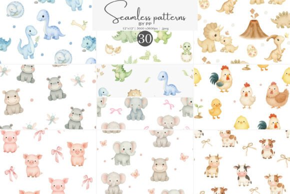Download Baby Animals 30 Cute Pattern Set - Pattern Collection