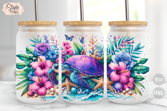 Download Sea Turtle Summer 16oz Glass Can Wrap - Summer Collection