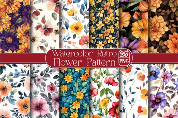 Download Watercolor Retro Flower Pattern - Pattern Collection