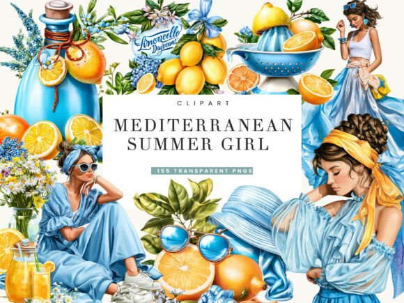 Download Mediterranean Summer Girl Clipart Bundle - Summer Collection