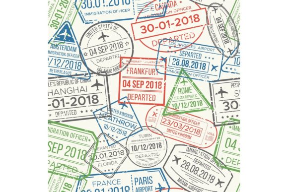 Download Travel Visa Airport Stamps Seamless Pattern - Pattern Collection